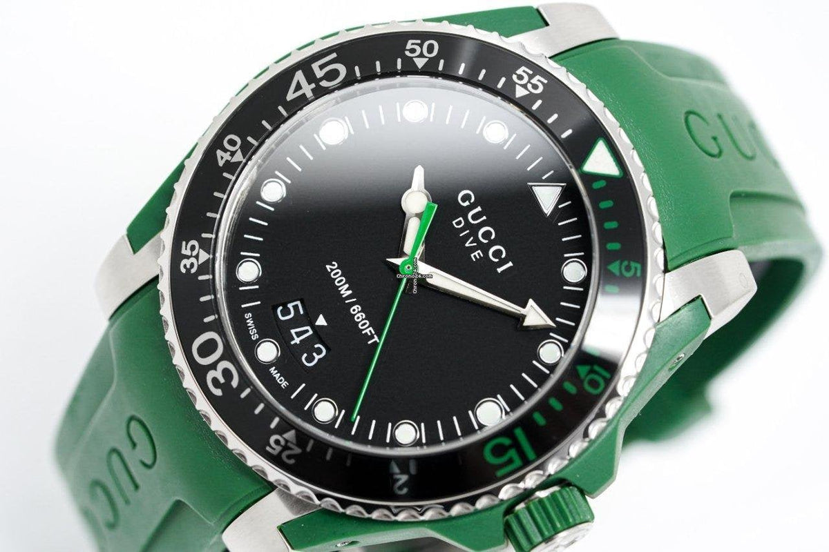  Shop Authentic Gucci Dive Black Dial Green Rubber Strap Watch For Men - YA136310 - Luxxuri