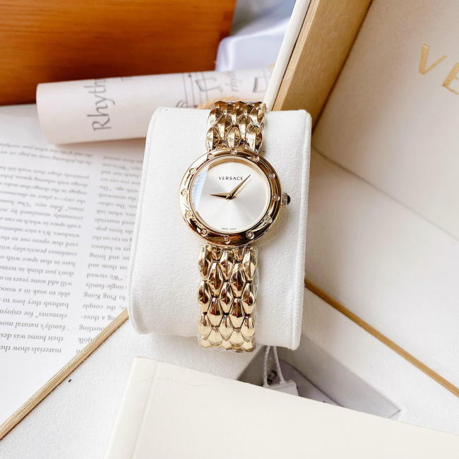  Shop Authentic Versace V-Flare Quartz Silver Dial Gold Steel Strap Watch for Women - VEBN00818 - Luxxuri