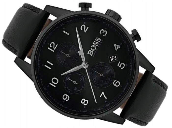 Shop Authentic Hugo Boss Navigator Black Dial Black Leather Strap Watch for Men - 1513497 - Luxxuri