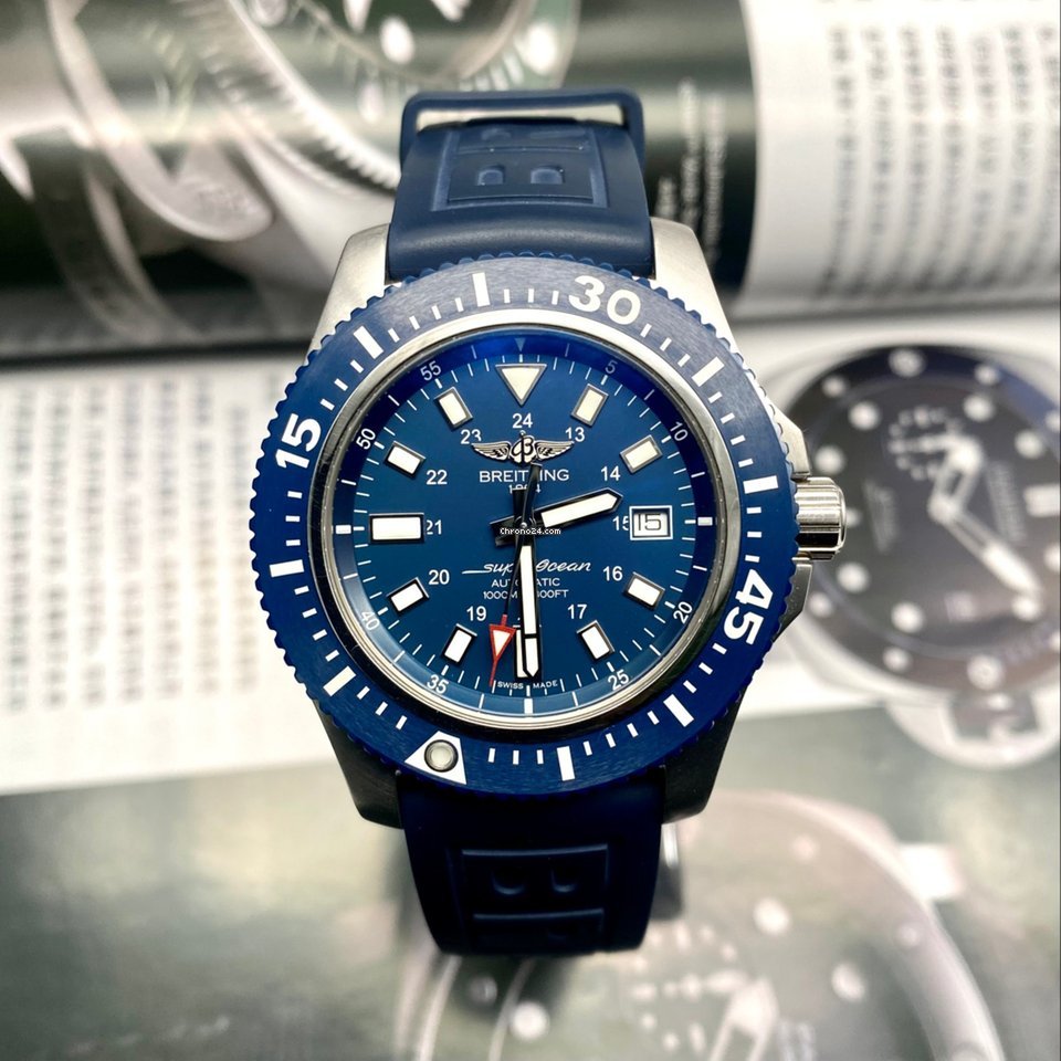 Shop Authentic Breitling Superocean 44mm Diver Pro III Special Mariner Blue Dial Blue Rubber Strap Mens Watch - Y1739316/C959 - Luxxuri
