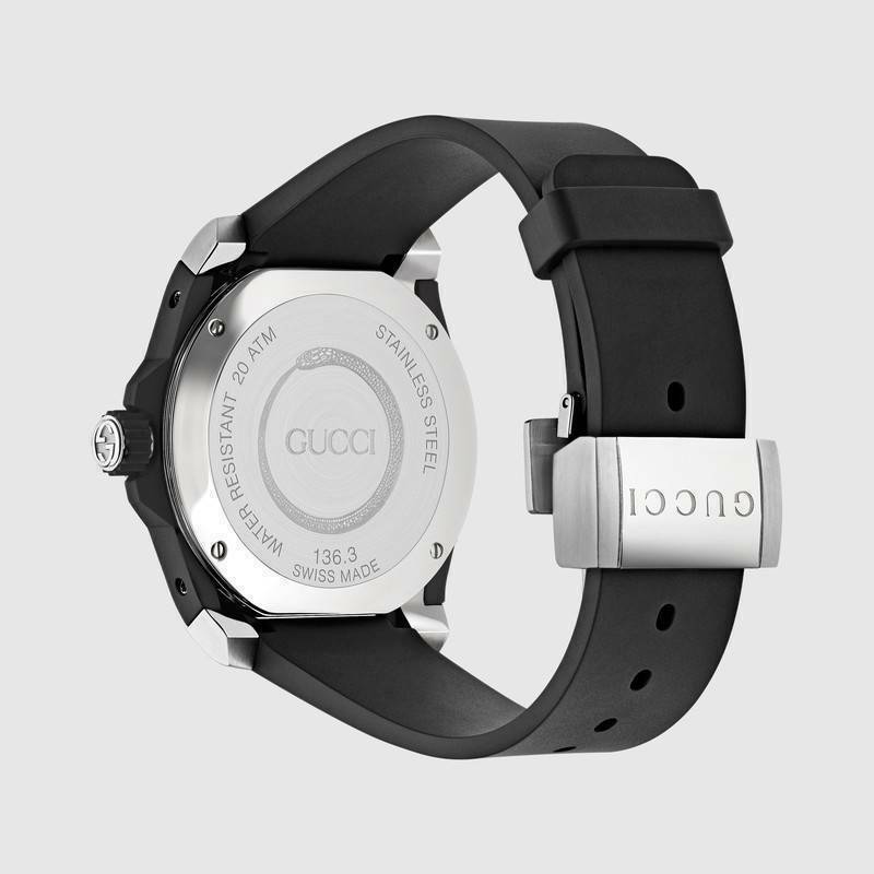  Shop Authentic Gucci Dive Quartz Kingsnake Black Dial Black Rubber Strap Watch For Men - YA136217 - Luxxuri