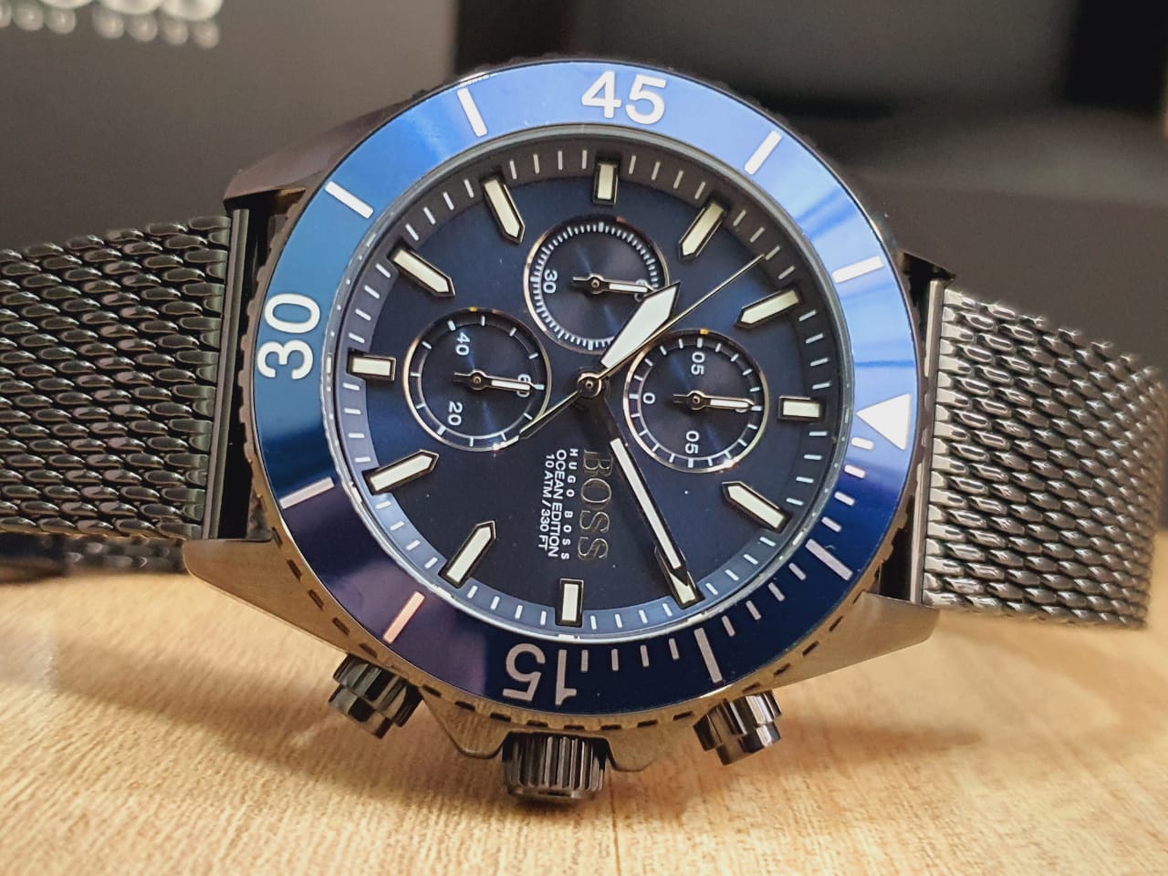  Shop Authentic Hugo Boss Ocean Edition Blue Dial Black Mesh Bracelet Watch for Men - 1513702 - Luxxuri