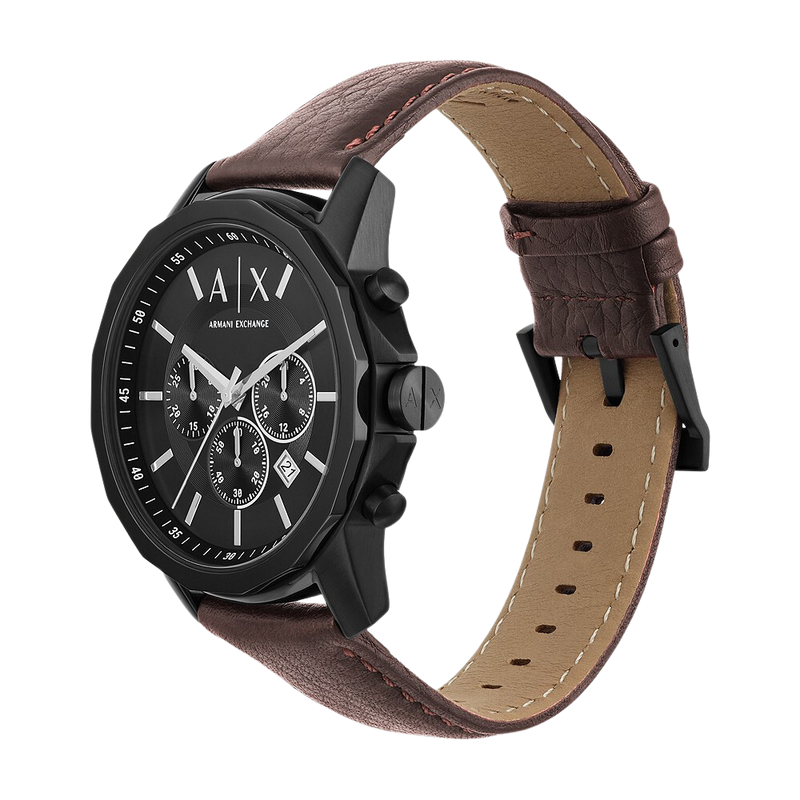  Shop Authentic Armani Exchange Outerbanks Chronograph Black Dial Brown Leather Strap Watch For Men - AX1732 - Luxxuri