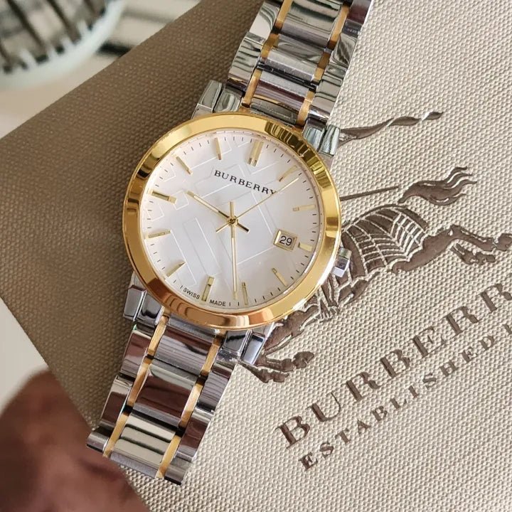  Shop Authentic Burberry The City White Dial Two Tone Steel Strap Watch for Women - BU9115 - Luxxuri