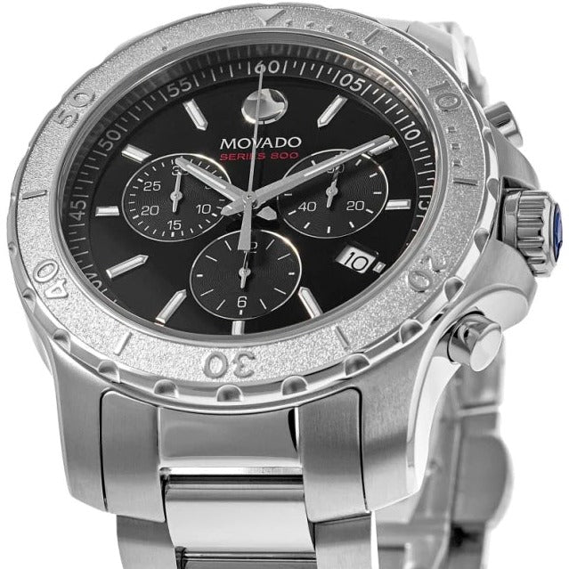  Shop Authentic Movado Series 800 Chronograph Black Dial Silver Steel Strap Watch For Men - 2600110 - Luxxuri