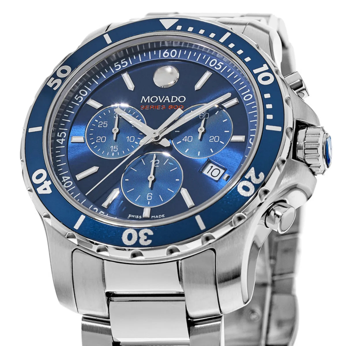  Shop Authentic Movado Series 800 Chronograph Blue Dial Silver Steel Strap Watch For Men - 2600141 - Luxxuri