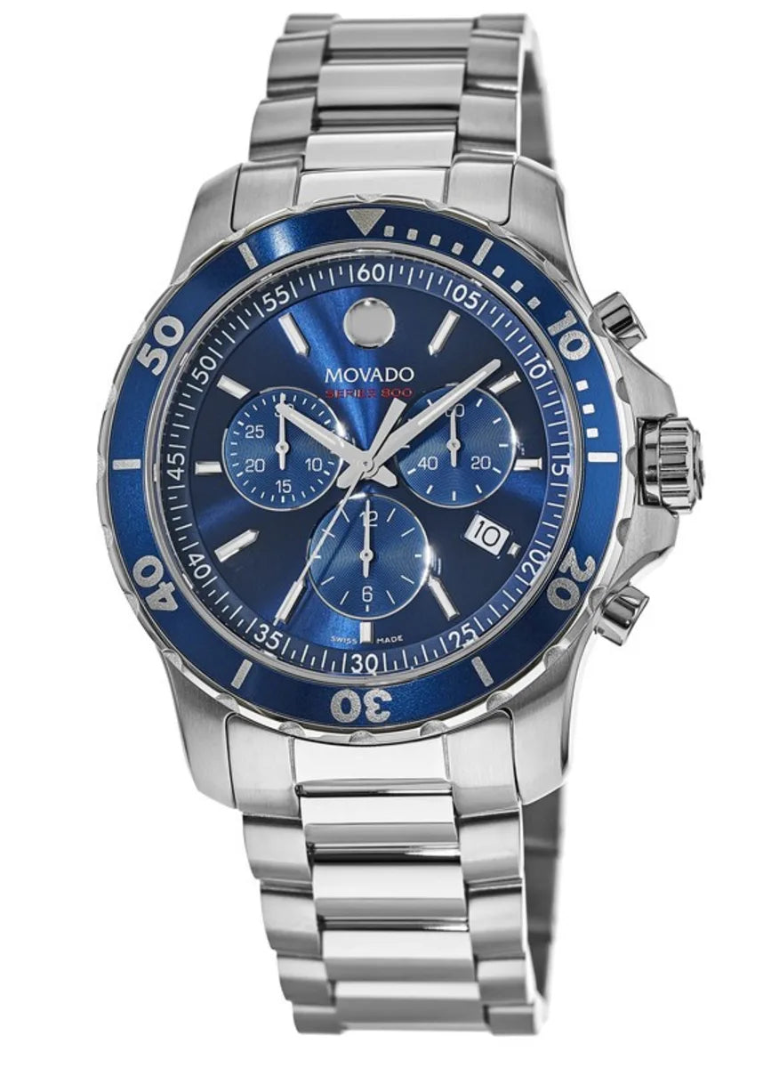  Shop Authentic Movado Series 800 Chronograph Blue Dial Silver Steel Strap Watch For Men - 2600141 - Luxxuri