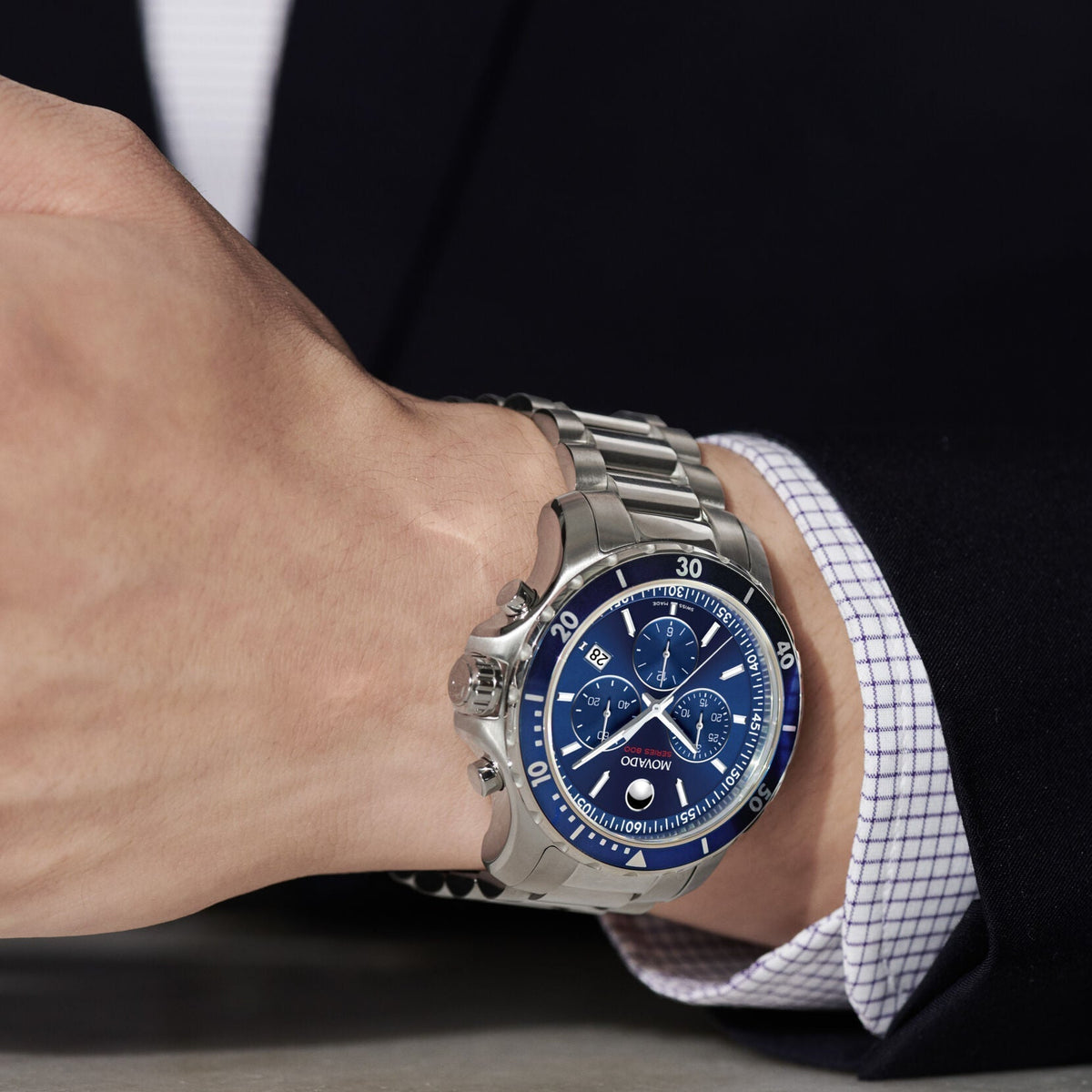  Shop Authentic Movado Series 800 Chronograph Blue Dial Silver Steel Strap Watch For Men - 2600141 - Luxxuri