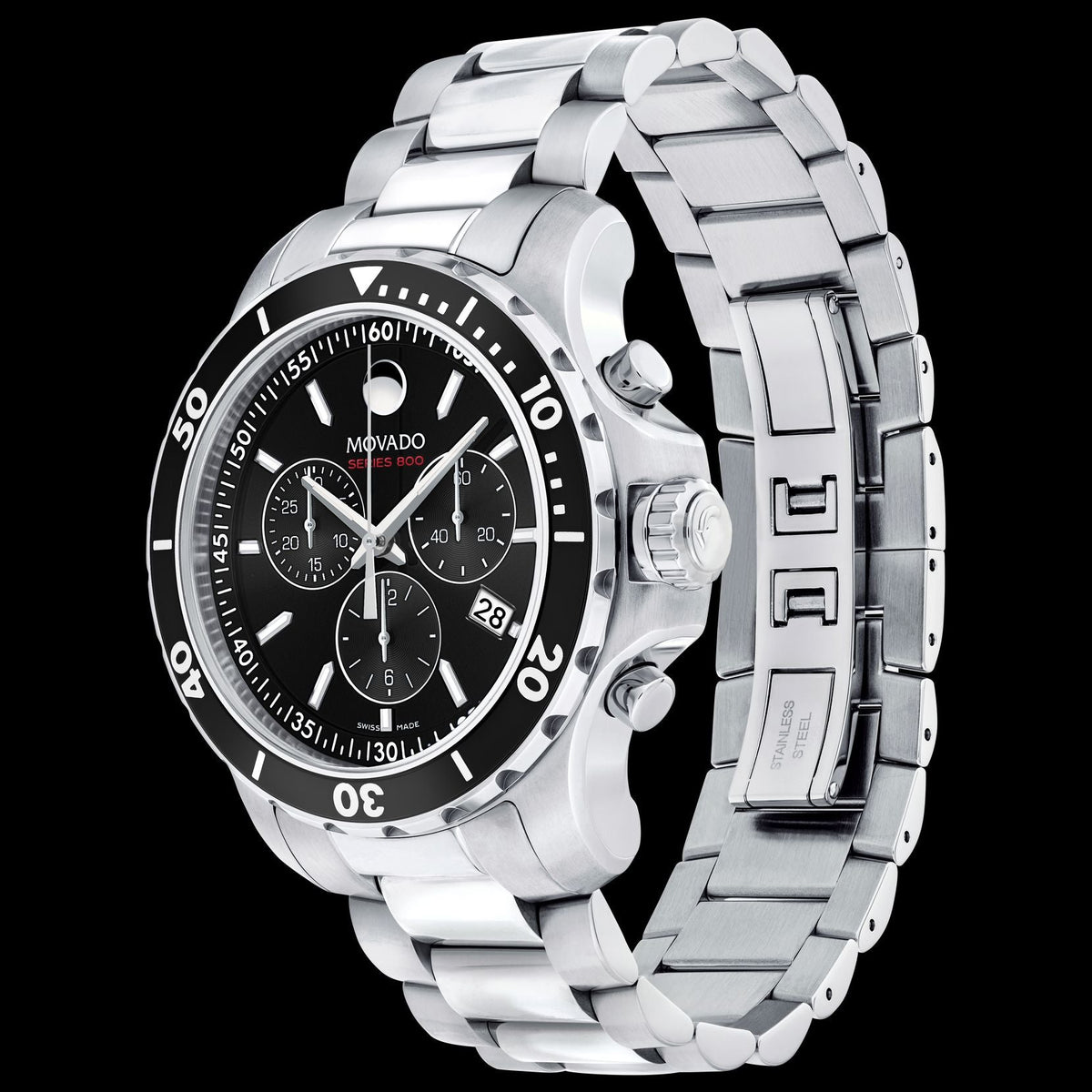  Shop Authentic Movado Series 800 Chronograph Black Dial Silver Steel Strap Watch For Men - 2600142 - Luxxuri