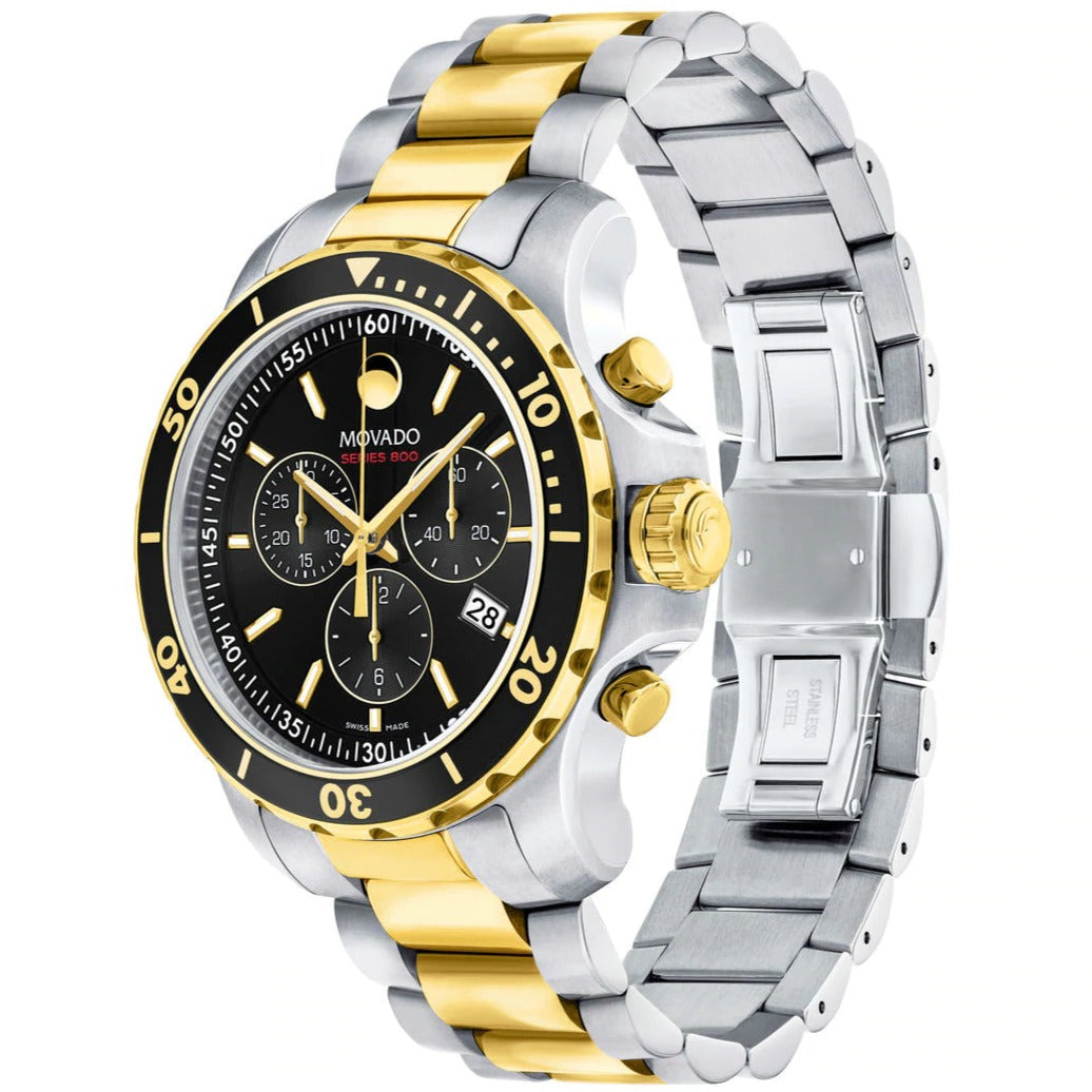  Shop Authentic Movado Series 800 Chronograph Black Dial Two Tone Steel Strap Watch For Men - 2600146 - Luxxuri