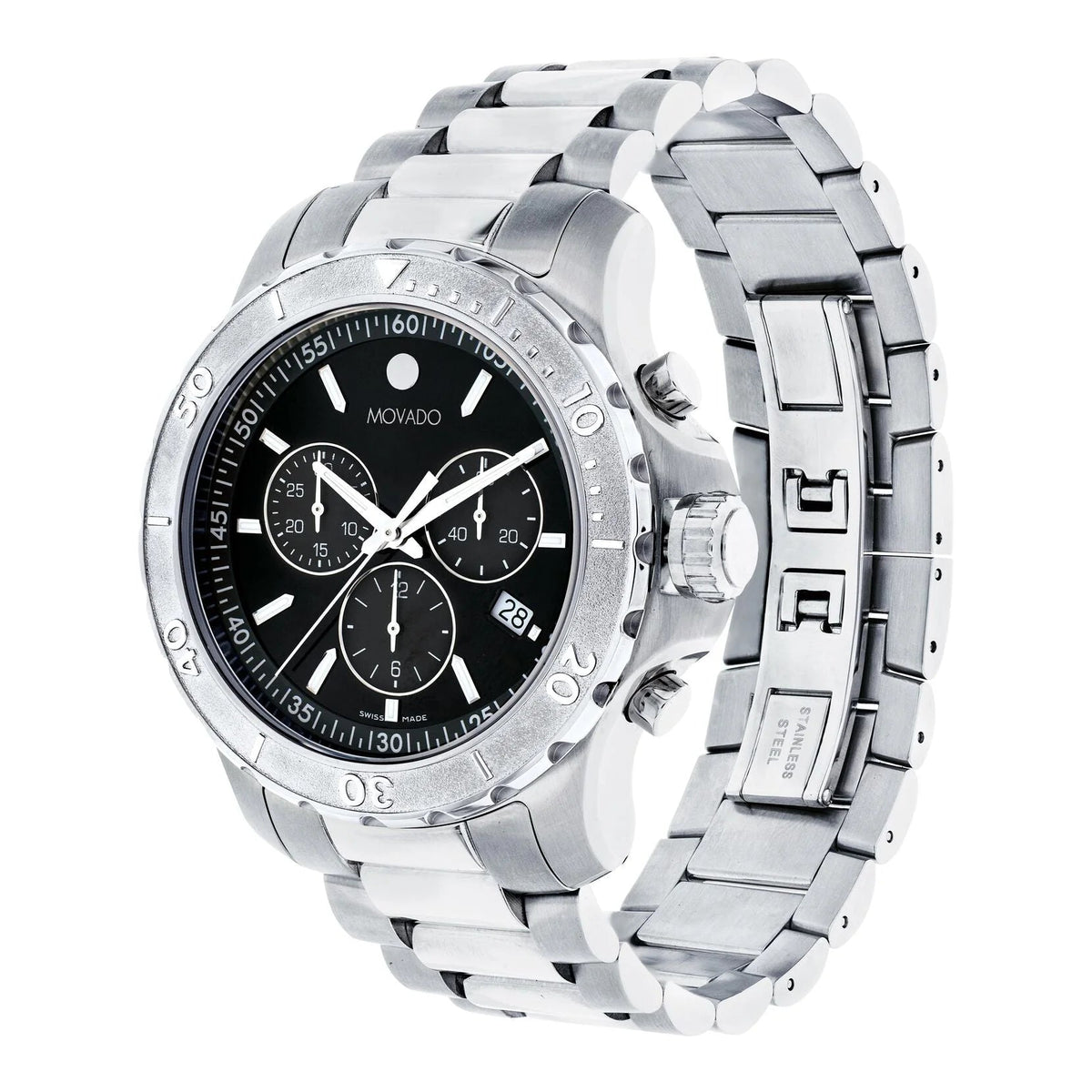  Shop Authentic Movado Series 800 Chronograph Black Dial Silver Steel Strap Watch For Men - 2600110 - Luxxuri