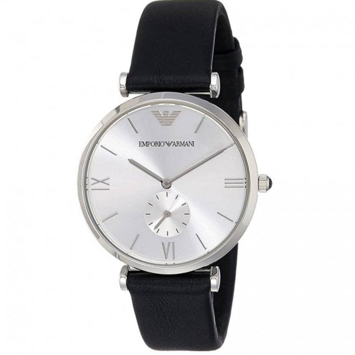  Shop Authentic Emporio Armani Retro Analog Quartz Silver Dial Black Leather Strap Watch For Men - AR1674 - Luxxuri