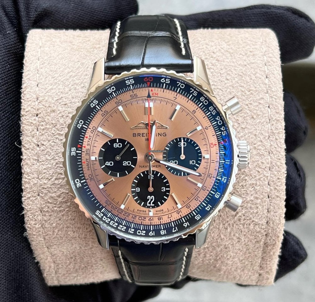  Shop Authentic Breitling Navitimer B01 Chronograph 43 Brown Dial Black Leather Strap Watch for Men - AB0138241K1P1 - Luxxuri