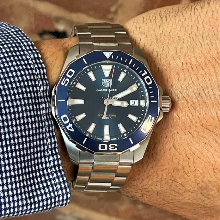  Shop Authentic Tag Heuer Aquaracer Blue Dial Quartz Silver Steel Strap Watch for Men - WAY111C.BA0928 - Luxxuri