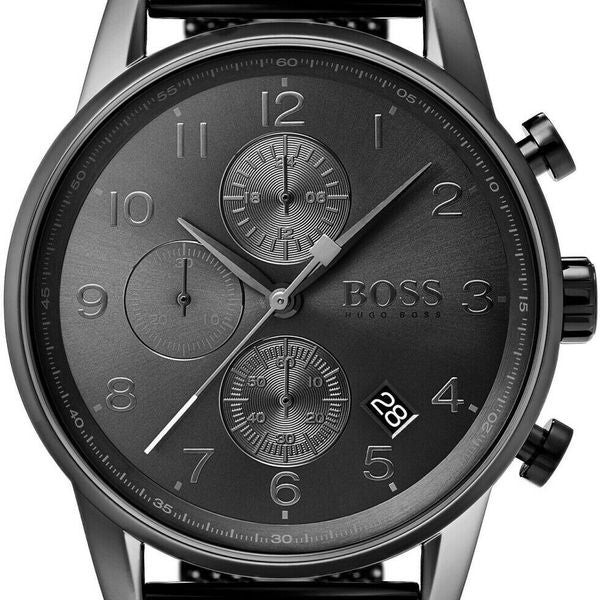 Shop Authentic Hugo Boss Navigator Black Dial Black Leather Strap Watch for Men - 1513497 - Luxxuri