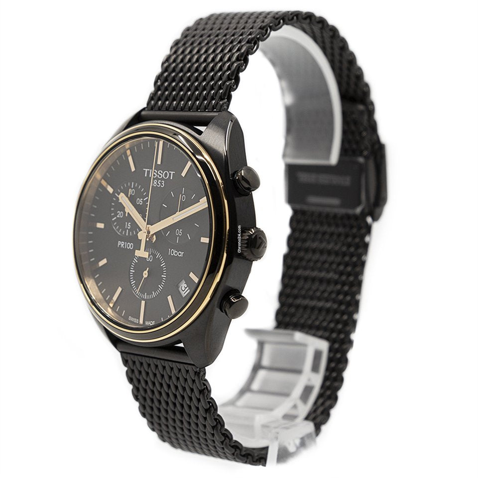  Shop Authentic Tissot T Classic PR 100 Chronograph Anthracite Black Dial Black Mesh Bracelet Watch For Men - T101.417.23.061.00 - Luxxuri