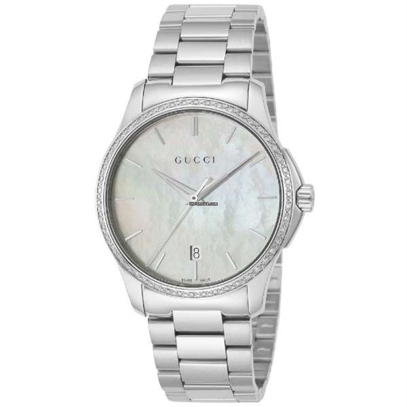  Shop Authentic Gucci G Timeless Mother of Pearl White Dial Silver Steel Strap Watch For Women - YA126444 - Luxxuri