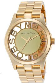  Shop Authentic Marc Jacobs Henry Transparent Gold Dial Gold Steel Strap Watch for Women - MBM3206 - Luxxuri