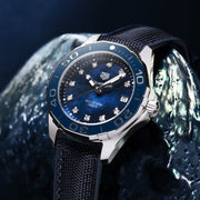  Shop Authentic Tag Heuer Aquaracer Quartz Mother of Pearl Blue Dial Blue NATO Strap Watch for Women - WAY131L.FT6091 - Luxxuri