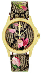  Shop Authentic Gucci G Timeless Floral Brown Dial Brown Leather Strap Watch For Women - YA1264038 - Luxxuri