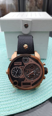  Shop Authentic Diesel Big Daddy Gold & Black Dial Black Leather Strap Watch For Men - DZ7261 - Luxxuri