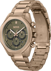  Shop Authentic Hugo Boss Classic Chronograph Green Dial Beige Gold Steel Strap Watch For Men - 1514019 - Luxxuri