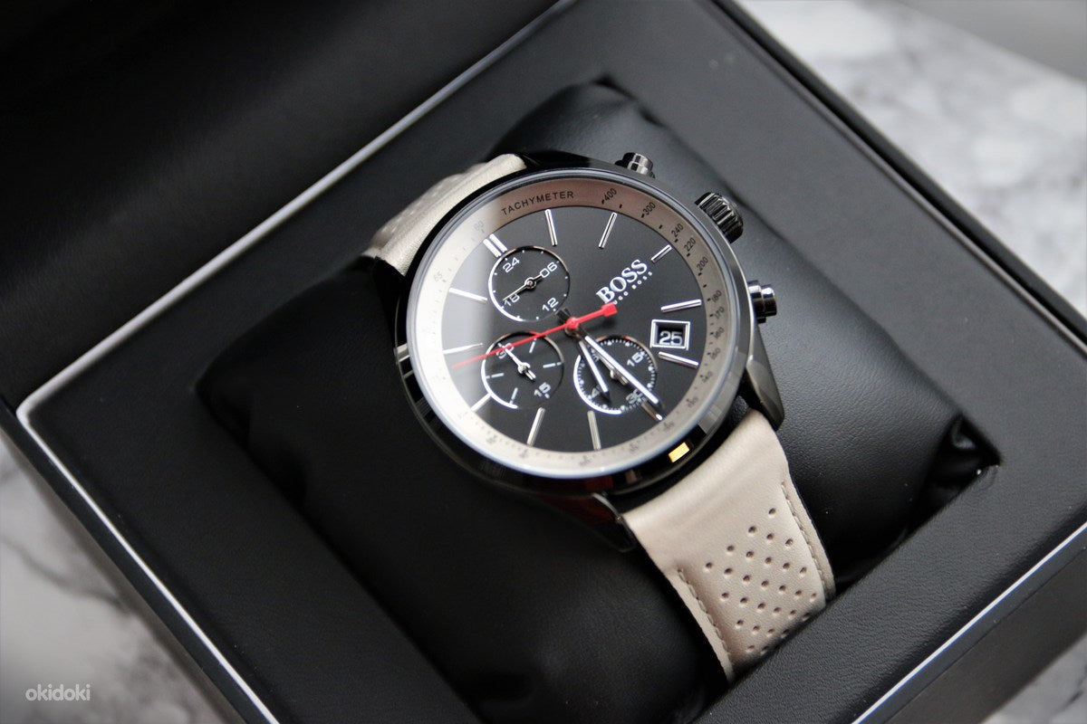  Shop Authentic Hugo Boss Grand Prix Chronograph Black Dial Grey Leather Strap Watch for Men - 1513562 - Luxxuri