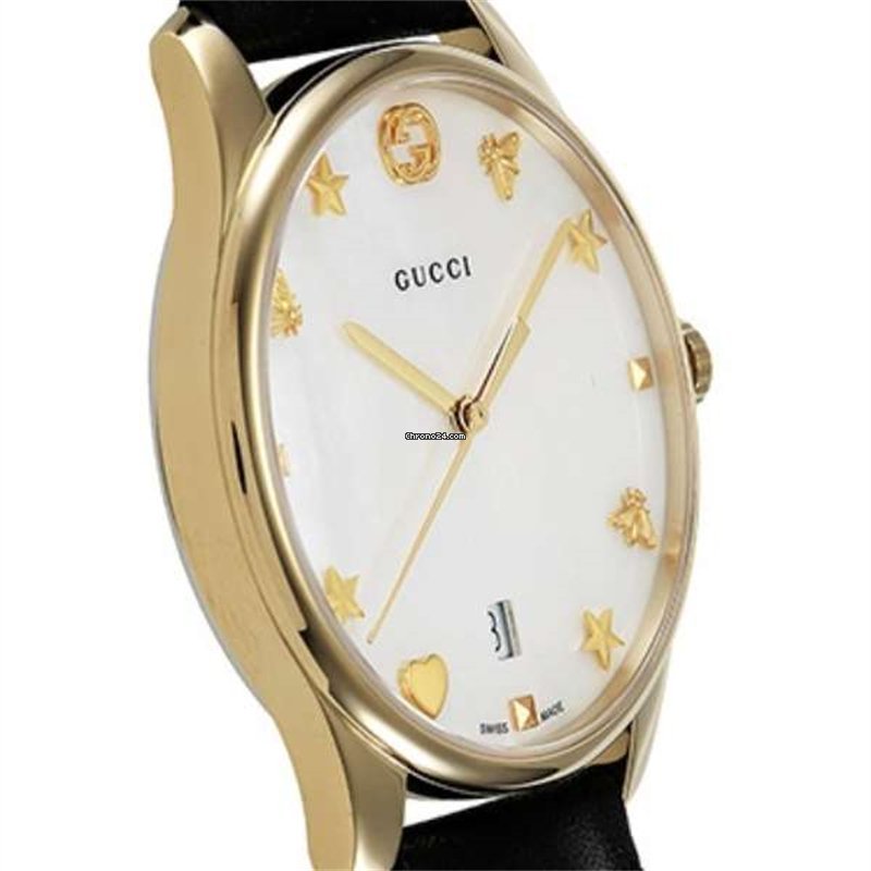  Shop Authentic Gucci G-Timeless Mother of Pearl Dial Black Leather Strap Watch For Women - YA1264044 - Luxxuri
