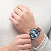  Shop Authentic Hugo Boss Santiago Blue Dial Brown Leather Strap Watch for Men - 1513860 - Luxxuri