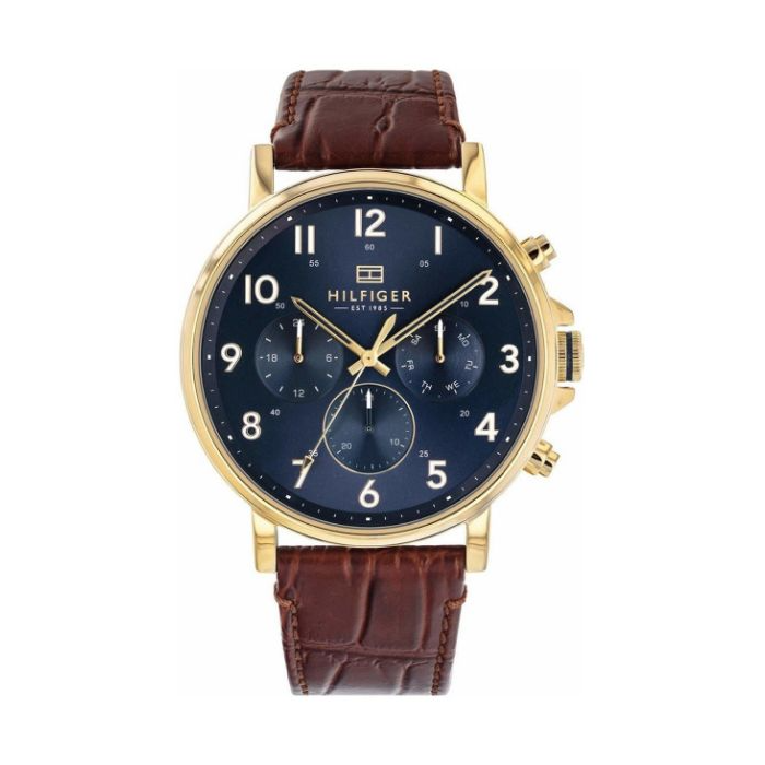  Shop Authentic Tommy Hilfiger Daniel Blue Dial Brown Leather Strap Watch for Men - 1710380 - Luxxuri