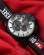  Shop Authentic Diesel Mega Chief Chronograph Silver Dial Black Leather Strap Watch For Men - DZ4512 - Luxxuri
