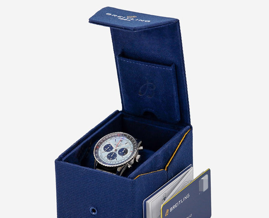  Shop Authentic Breitling Navitimer B01 Chronograph 43 Blue Dial Black Leather Strap Watch for Men - AB0138241C1P1 - Luxxuri
