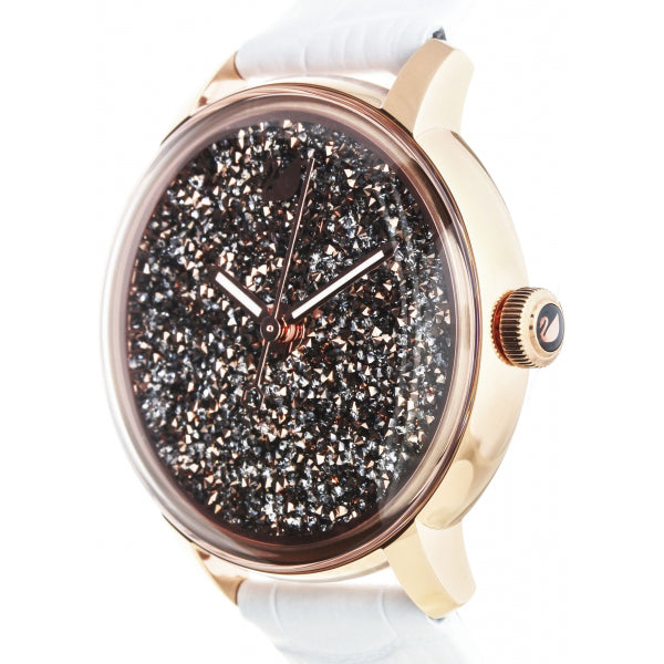  Shop Authentic Swarovski Crystalline Hours Quartz Grey Dial Black Leather Strap Watch for Women - 5344635 - Luxxuri