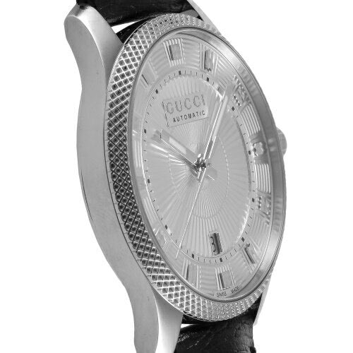  Shop Authentic Gucci G Timeless Eryx Silver Dial Black Leather Strap Watch For Men - YA126338 - Luxxuri