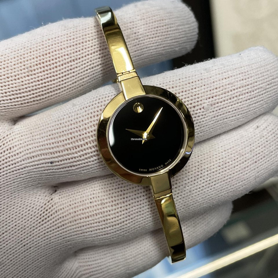  Shop Authentic Movado Bela Black Dial Gold Steel Strap Watch For Women - 0606999 - Luxxuri