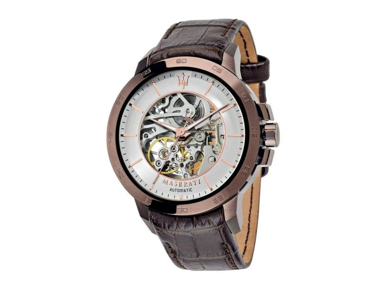  Shop Authentic Maserati Ingegno Automatic White Skeleton Dial Brown Leather Strap Watch For Men - R8821119003 - Luxxuri