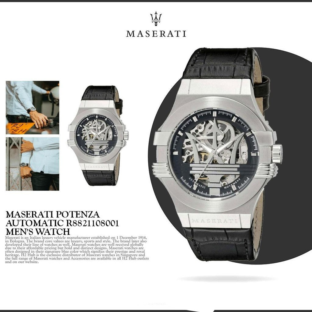  Shop Authentic Maserati Potenza Automatic Black Dial Black Leather Strap Watch For Men - R8821108001 - Luxxuri