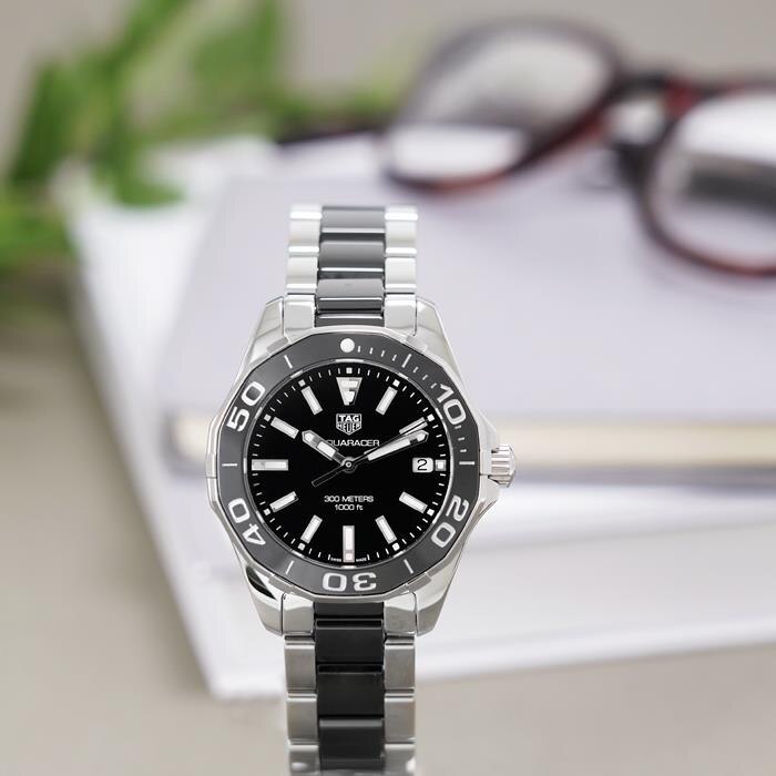  Shop Authentic Tag Heuer Aquaracer Quartz Black Dial Two Tone Steel Strap Watch for Men - WAY131A.BA0913 - Luxxuri