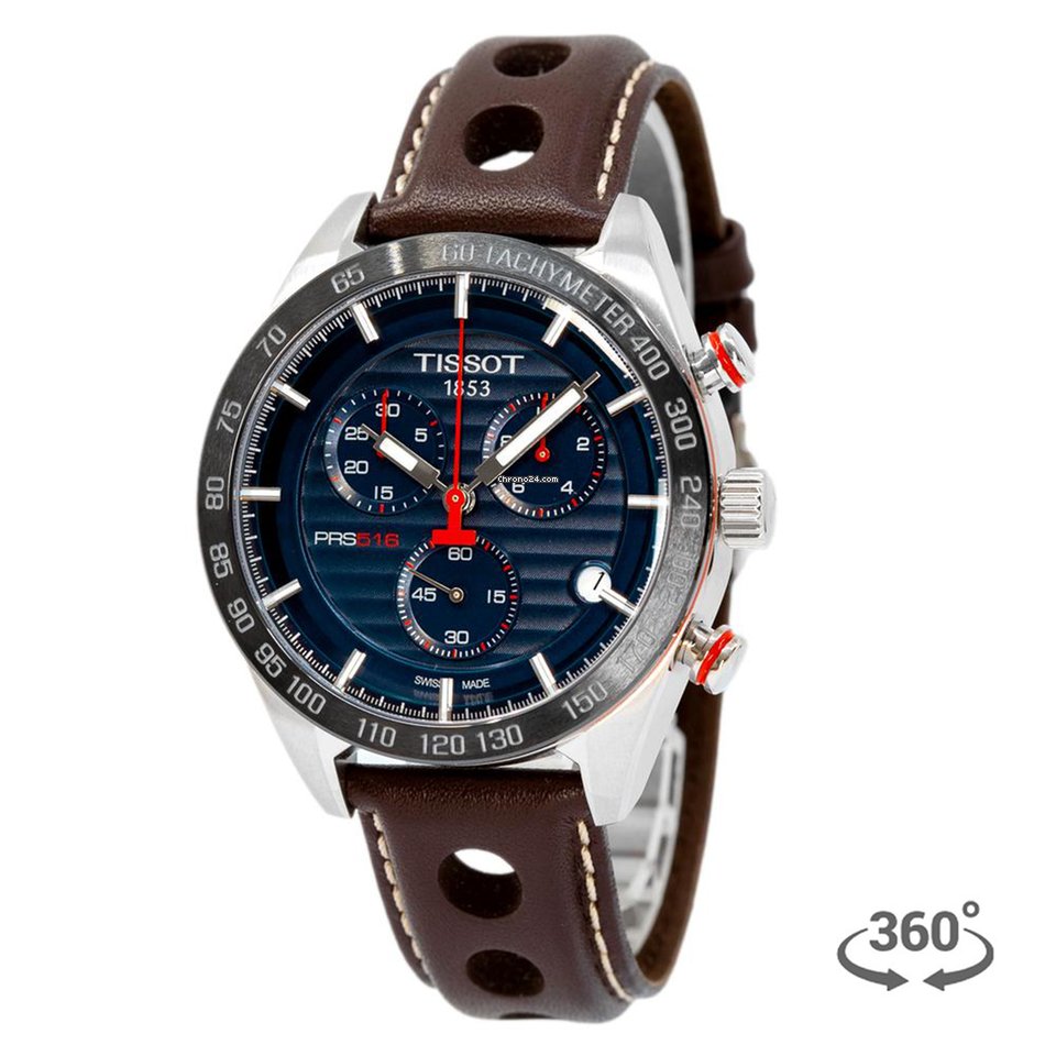  Shop Authentic Tissot PRS 516 Chronograph Blue Dial Brown Leather Strap Watch For Men - T100.417.16.041.00 - Luxxuri