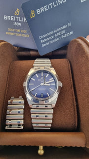  Shop Authentic Breitling Chronomat Automatic 36 Blue Dial Silver Steel Strap Watch for Women - A10380101C1A1 - Luxxuri