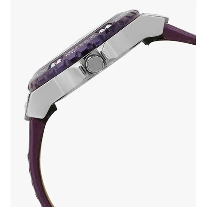  Shop Authentic Guess Limelight Quartz Silver Dial Purple Leather Strap Watch For Women - W0775L6 - Luxxuri