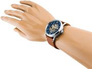 Shop Authentic Fossil Commuter Automatic Skeleton Blue Dial Brown Leather Strap Watch for Men - ME3159 - Luxxuri