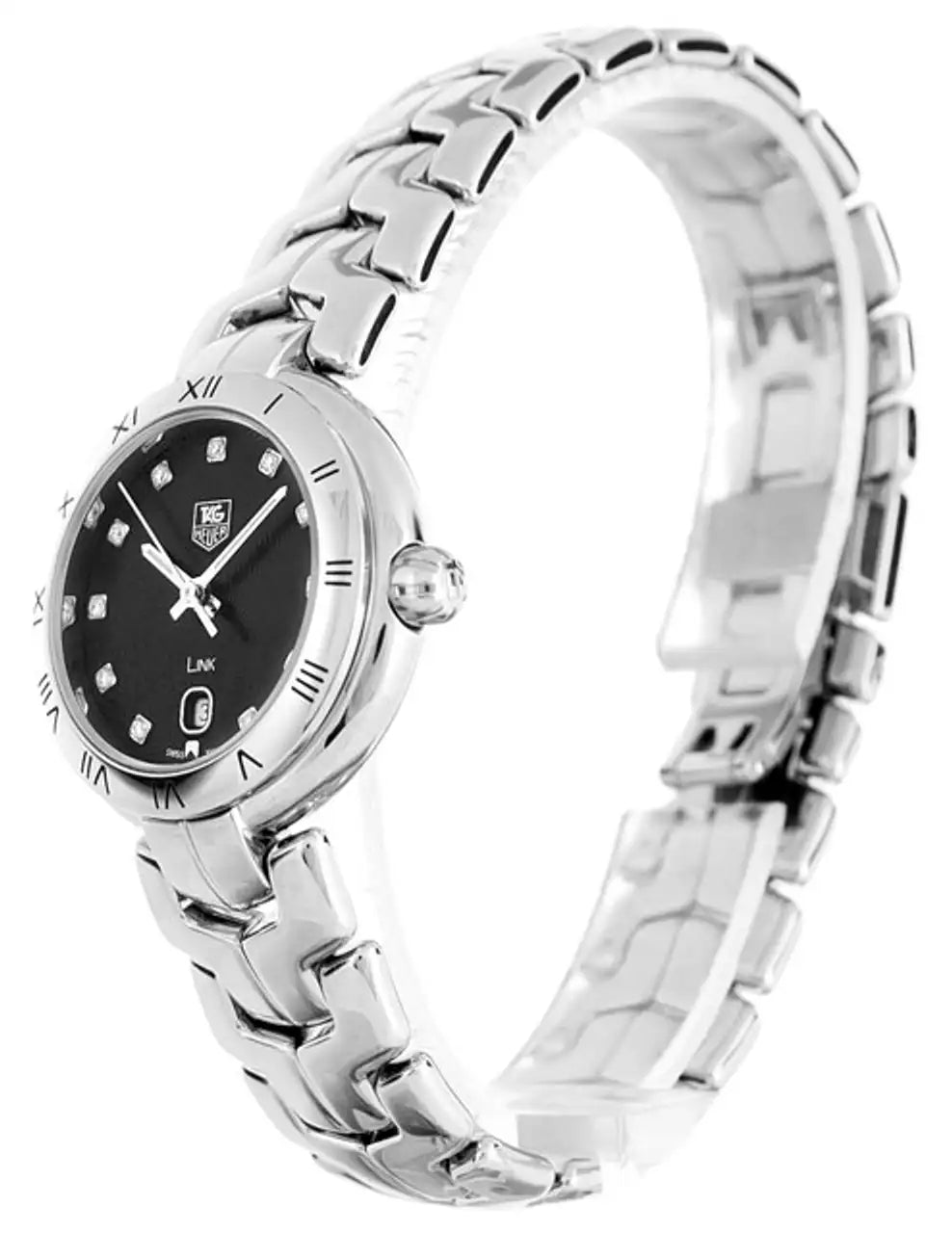  Shop Authentic Tag Heuer Link Quartz Diamonds Black Dial Silver Steel Strap Watch for Women - WAT1410.BA0954 - Luxxuri