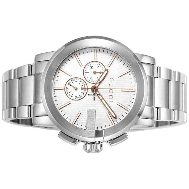  Shop Authentic Gucci G Chrono Chronograph Silver Dial Silver Steel Strap Watch For Men - YA101201 - Luxxuri