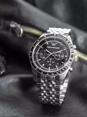  Shop Authentic Emporio Armani Tazio Chronograph Black Dial Silver Steel Strap Watch For Men - AR5988 - Luxxuri