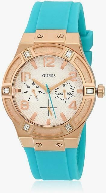  Shop Authentic Guess Jet Setter White Dial Turquoise Silicone Strap Watch For Women - W0564L3 - Luxxuri