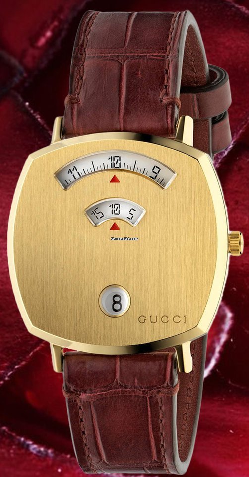  Shop Authentic Gucci Grip Quartz Yellow Gold Dial Maroon Leather Strap Watch For Women - YA157405 - Luxxuri