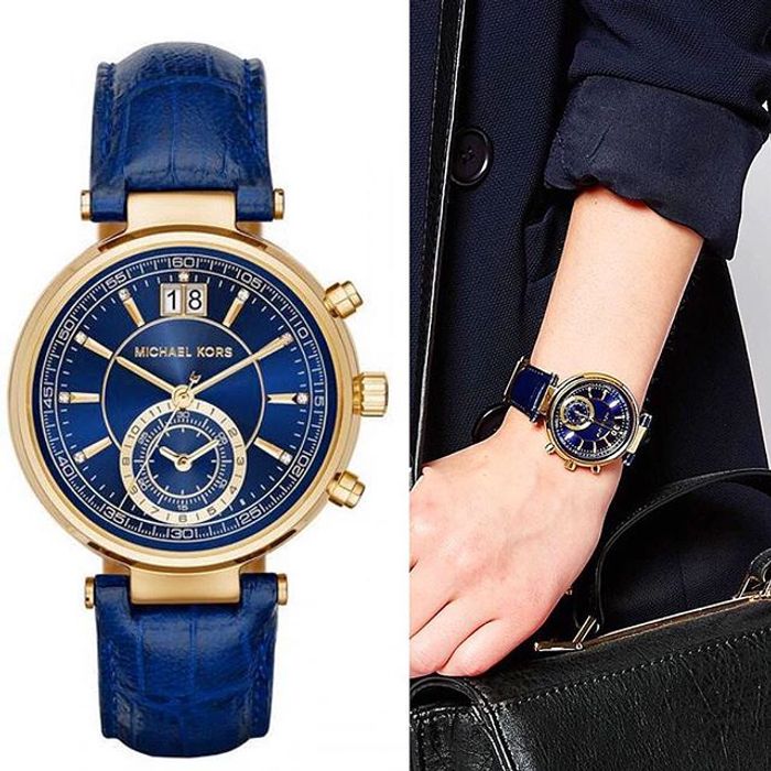  Shop Authentic Michael Kors Sawyer Blue Dial Blue Leather Strap Watch for Women - MK2425 - Luxxuri