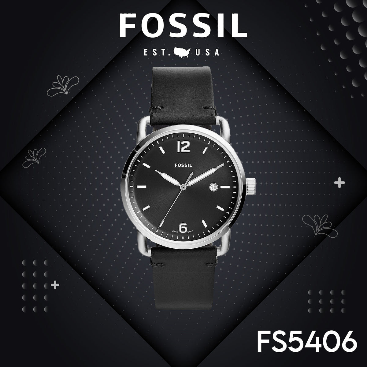  Shop Authentic Fossil The Commuter Black Dial Black Leather Strap Watch for Men - FS5406 - Luxxuri