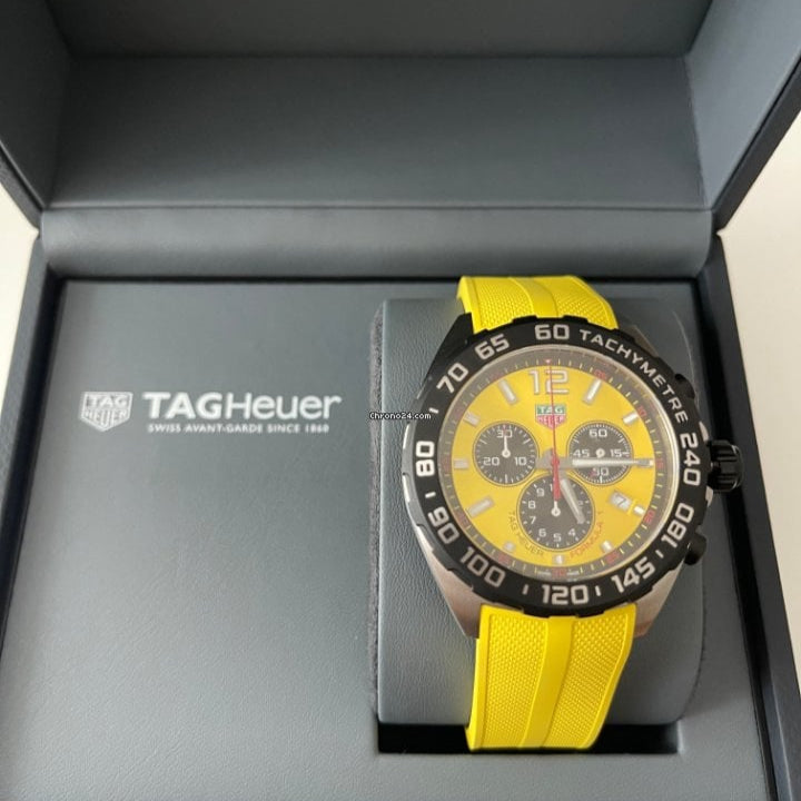  Shop Authentic Tag Heuer Formula 1 Chronograph Yellow Dial Yellow Rubber Strap Watch for Men - CAZ101AM.FT8054 - Luxxuri